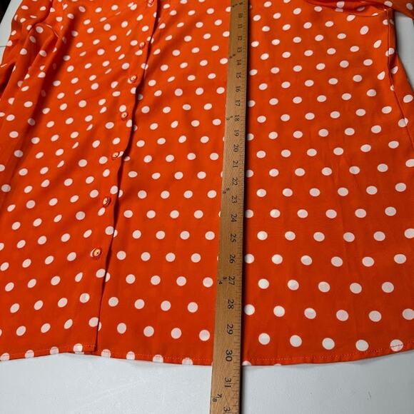 Susan Graver Top Women 3X Orange Polka Dot Button Front 3/4 Length Sleeve Office - Picture 10 of 12